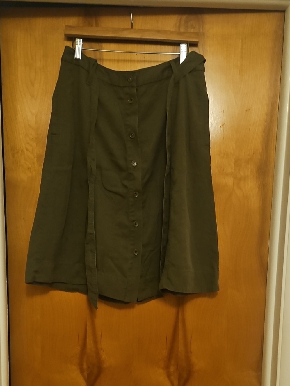 Talbots Olive Green Button-Front A-Line Skirt